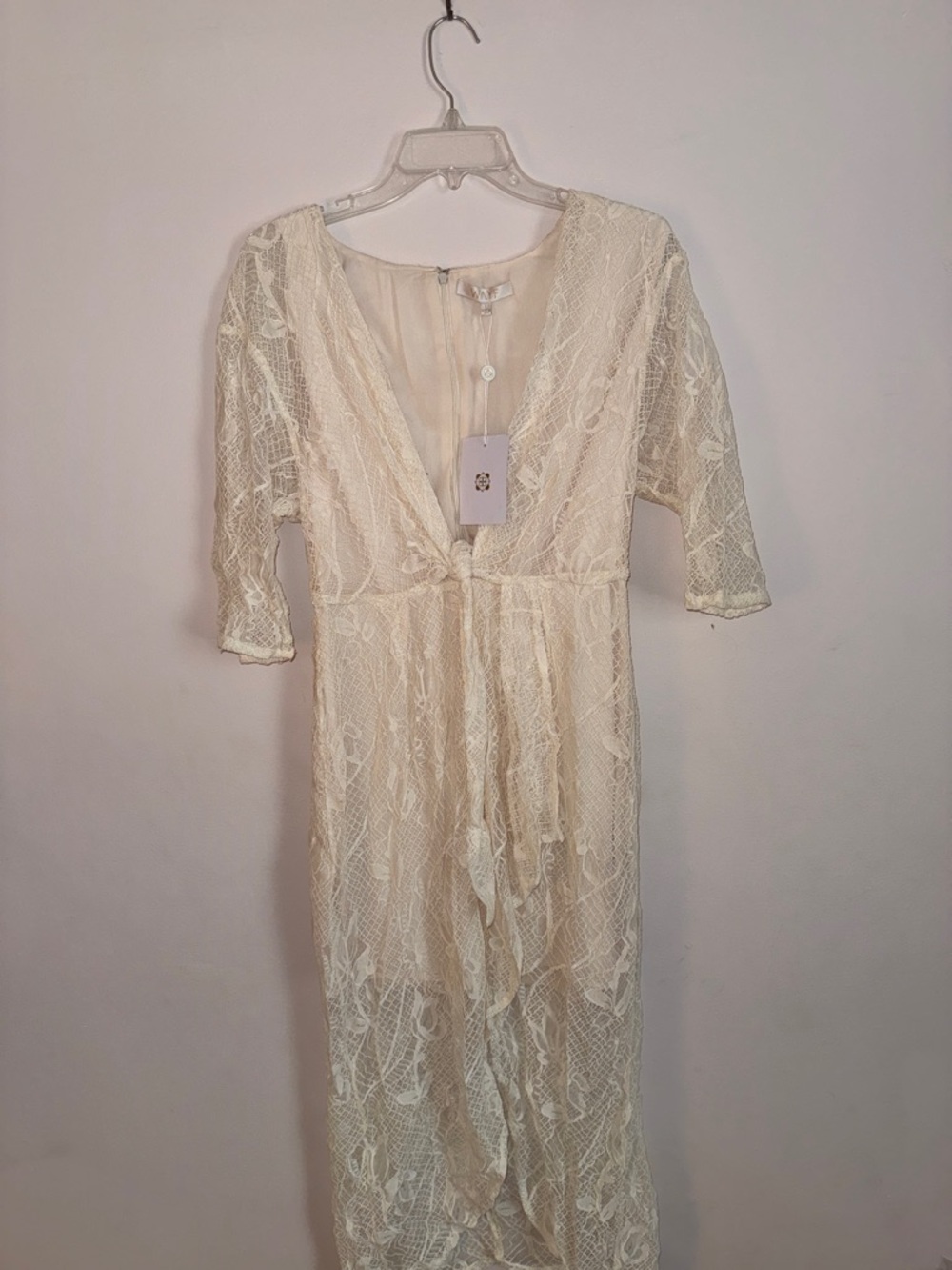 Wayf Cream Lace Robe with Tie Front